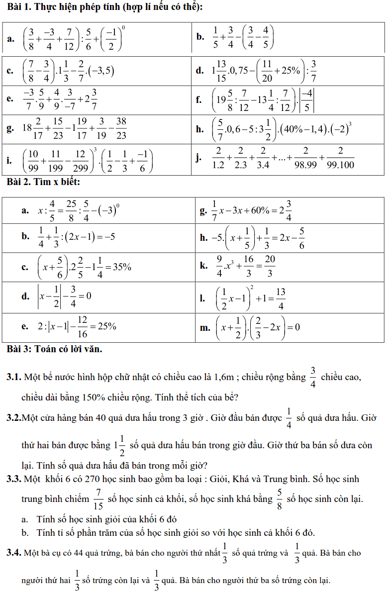 Đề cương ôn tập HK2 môn Toán 6 THCS – THPT Alfred Nobel 2018-2019