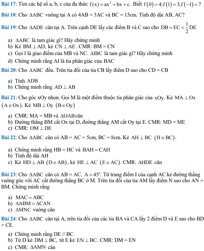 Đề cương ôn tập HK2 môn Toán 7 THCS Phú Diễn 2017-2018