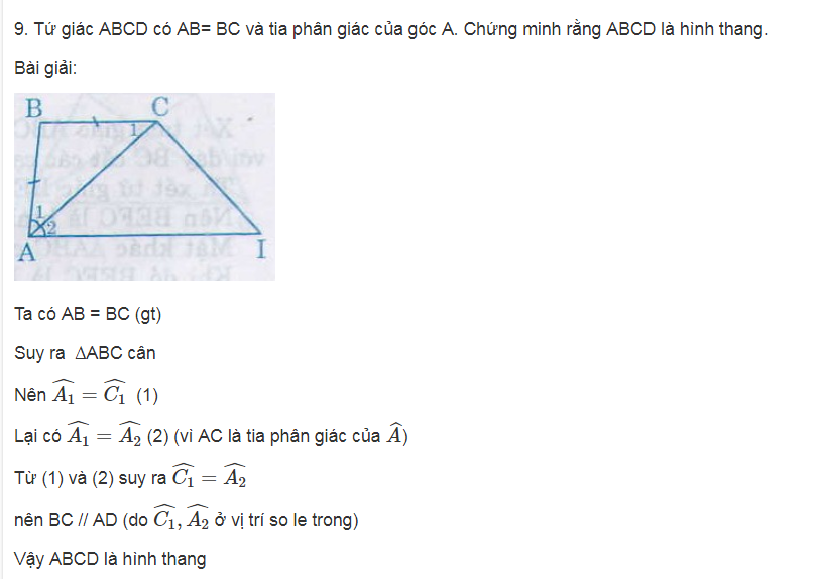 Dạng toán cơ bản phần Hình thang trong Hình học 8