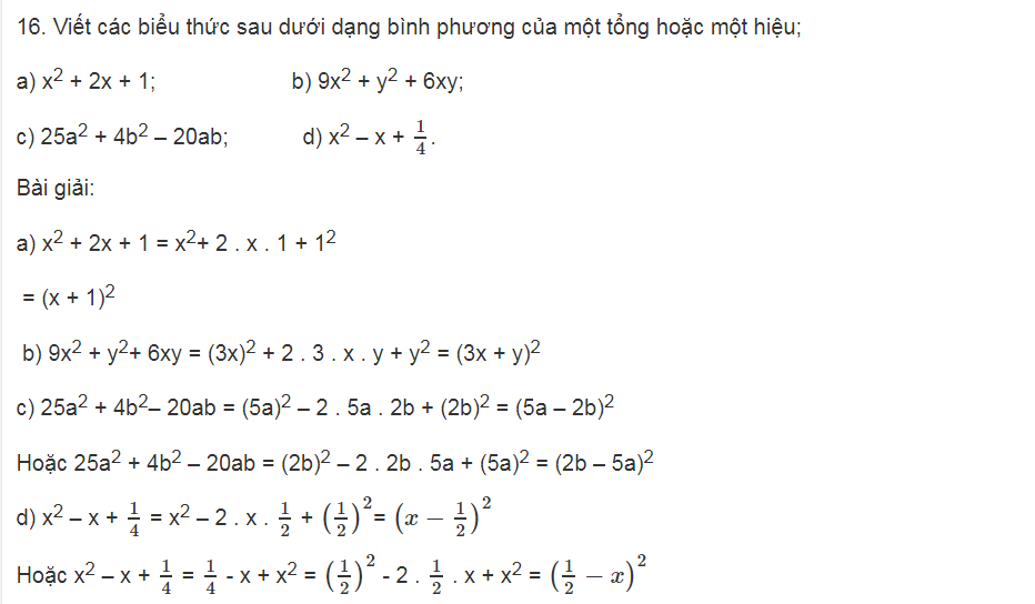 Ôn tập lại những hằng đẳng thức đáng nhớ trong toán lớp 8