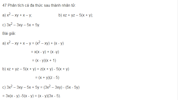 Phân tích đa thức thành nhân tử bằng cách nhóm hạng tử