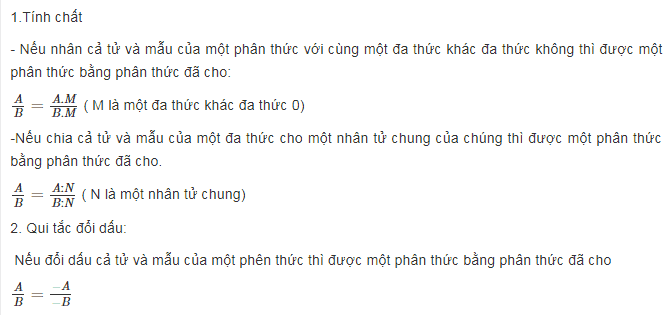 Tính chất cơ bản của phân thức trong toán đại lớp 8