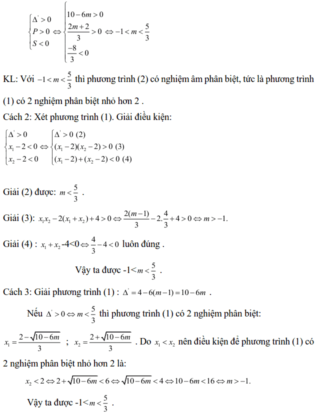 Điều kiện về nghiệm của phương trình bậc hai