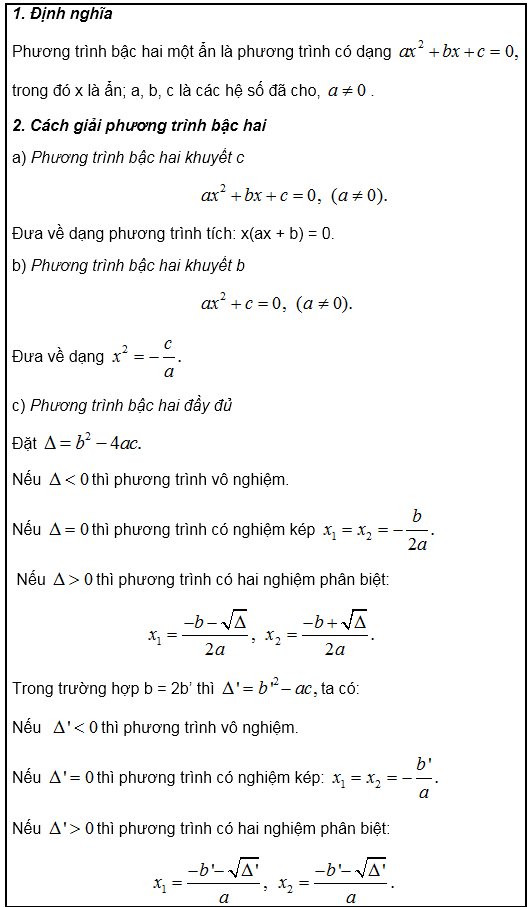 Phương trình bậc hai một ẩn – Bồi dưỡng Đại số 9