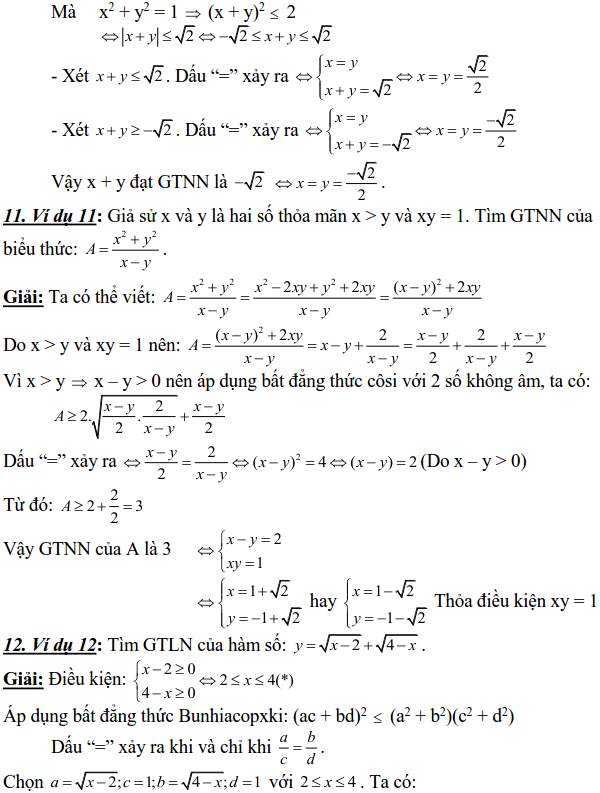 Sử dụng các bất đẳng thức cơ bản để tìm GTLN, GTNN