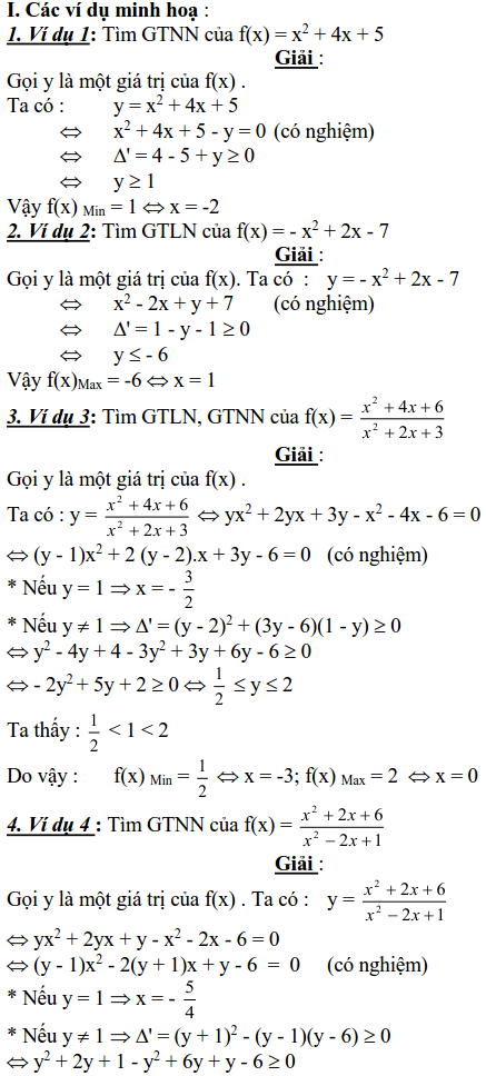 Sử dụng phương pháp miền giá trị để tìm GTLN, GTNN 2 Sử dụng phương pháp miền giá trị để tìm GTLN, GTNN
