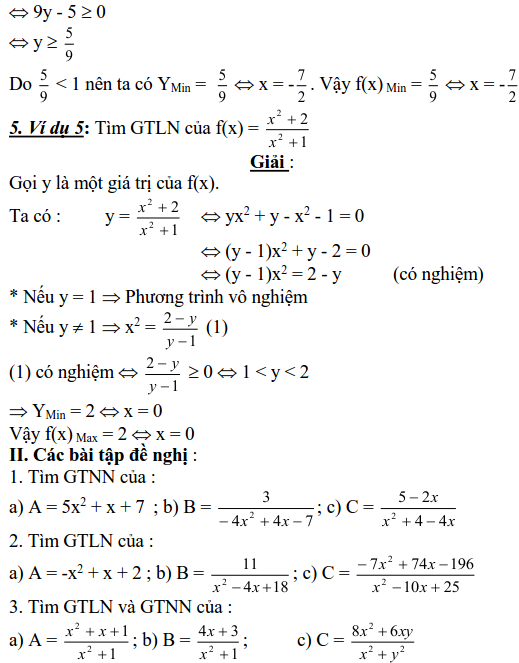 Sử dụng phương pháp miền giá trị để tìm GTLN, GTNN 3 Sử dụng phương pháp miền giá trị để tìm GTLN, GTNN