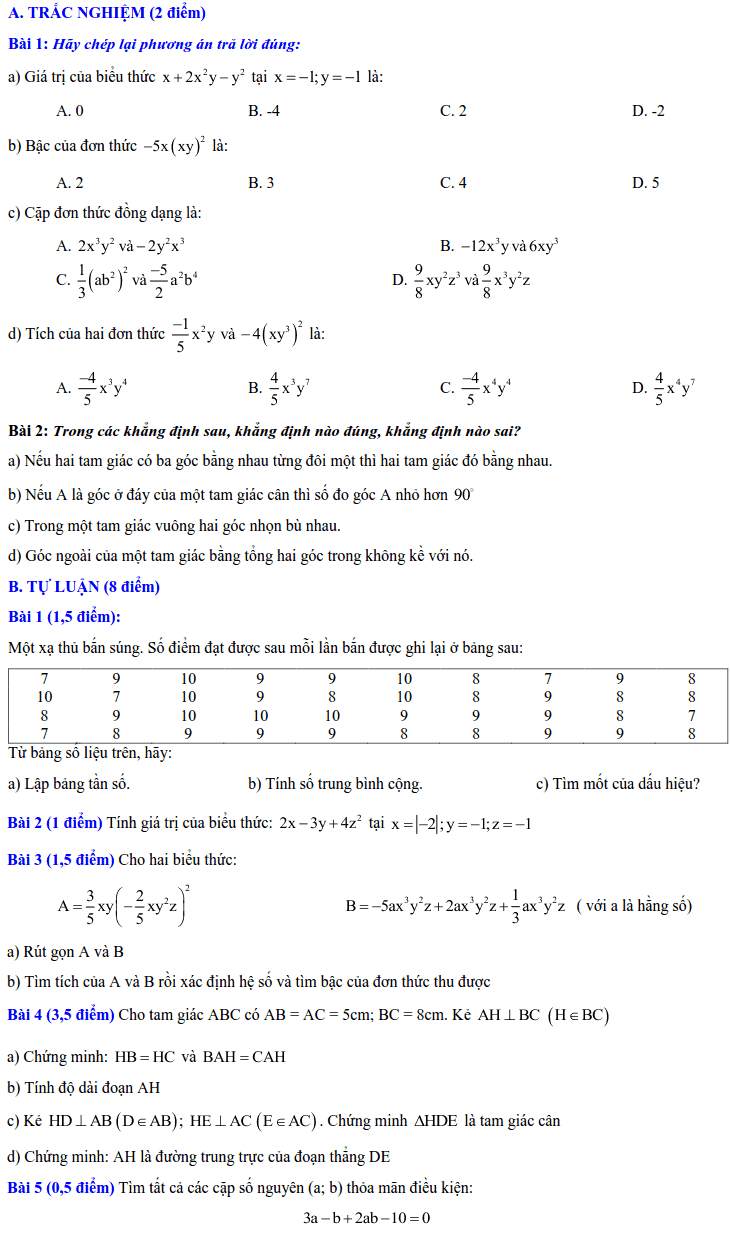 Đề kiểm tra giữa HK2 môn Toán 7 THCS Phúc Diễn năm 2017-2018