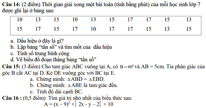 Đề kiểm tra giữa HK2 môn Toán 7 THCS Tiên Hiệp 2018-2019 có đáp án