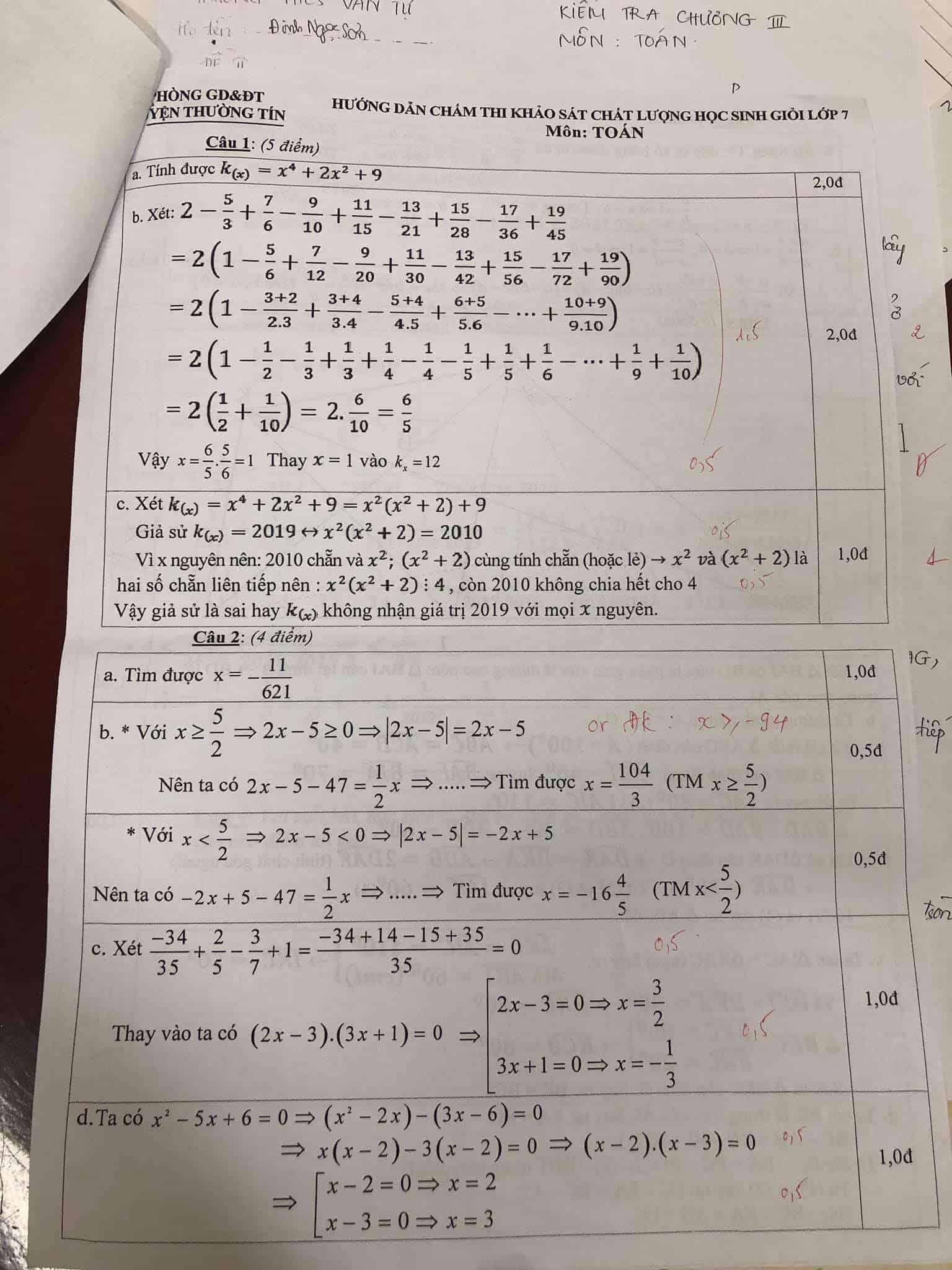 Đề thi HSG môn Toán 7 huyện Thường Tín năm 2018-2019 có đáp án