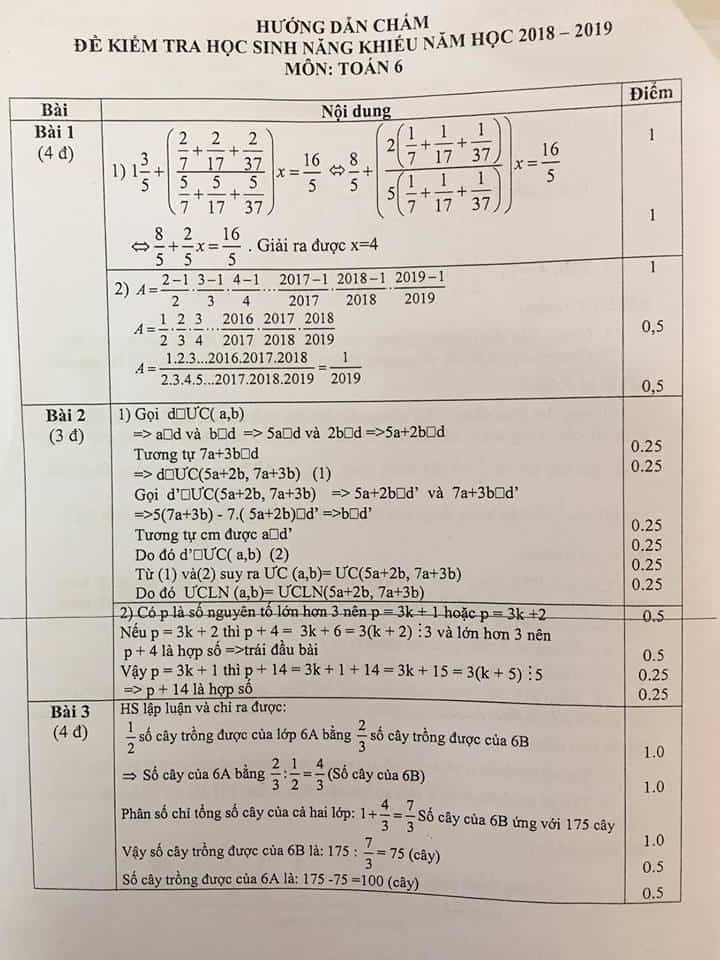 Đề thi HSG môn Toán 6 huyện Thanh Trì năm 2018-2019 có đáp án