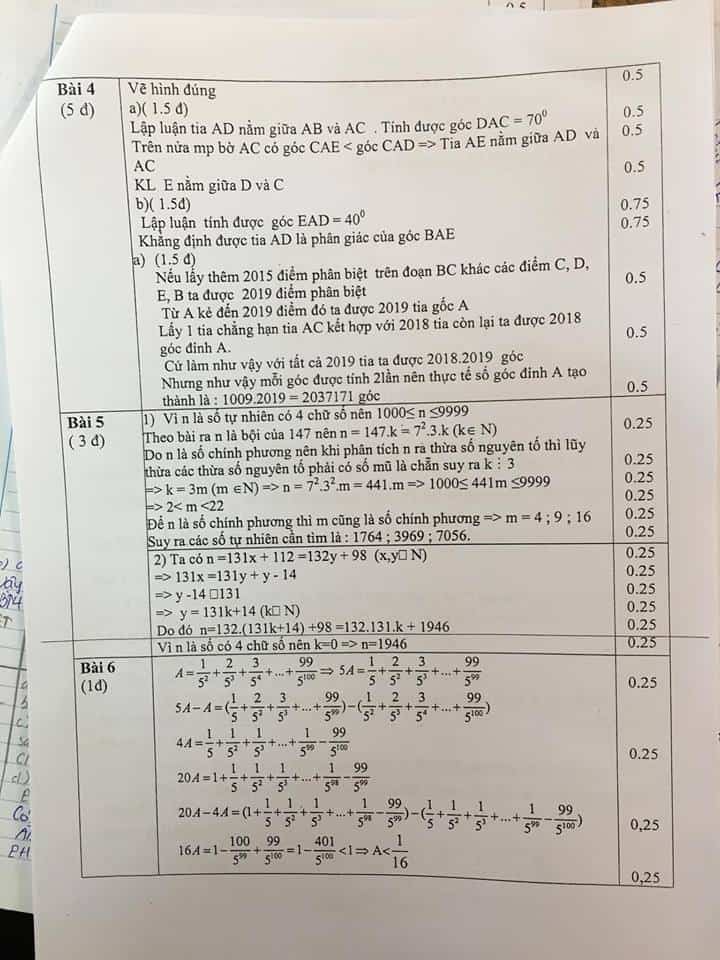 Đề thi HSG môn Toán 6 huyện Thanh Trì năm 2018-2019 có đáp án