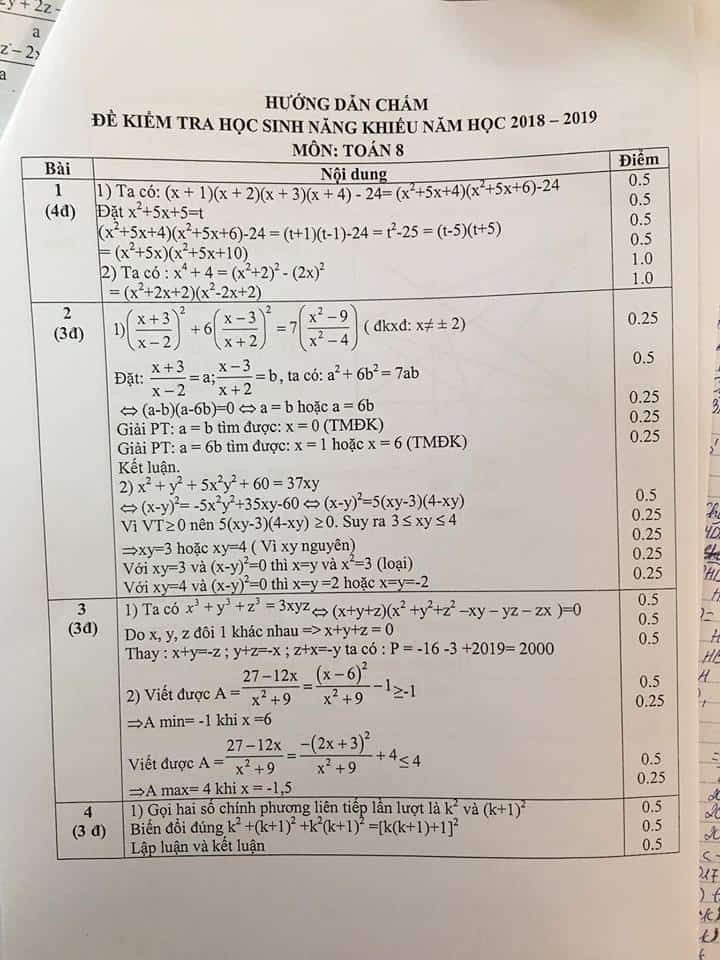 Đề thi HSG môn Toán 8 huyện Thanh Trì năm 2018-2019 có đáp án