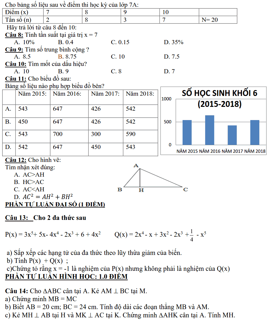 Đề thi HSG môn Toán 7 tỉnh Hà Tĩnh 2017-2018