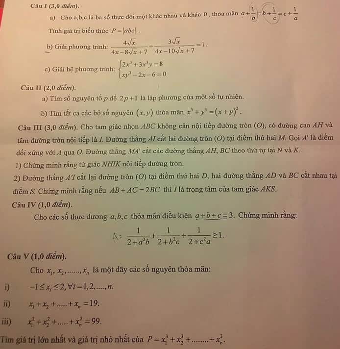 Đề thi thử vào 10 môn Toán THPT chuyên Sơn Tây 2018-2019