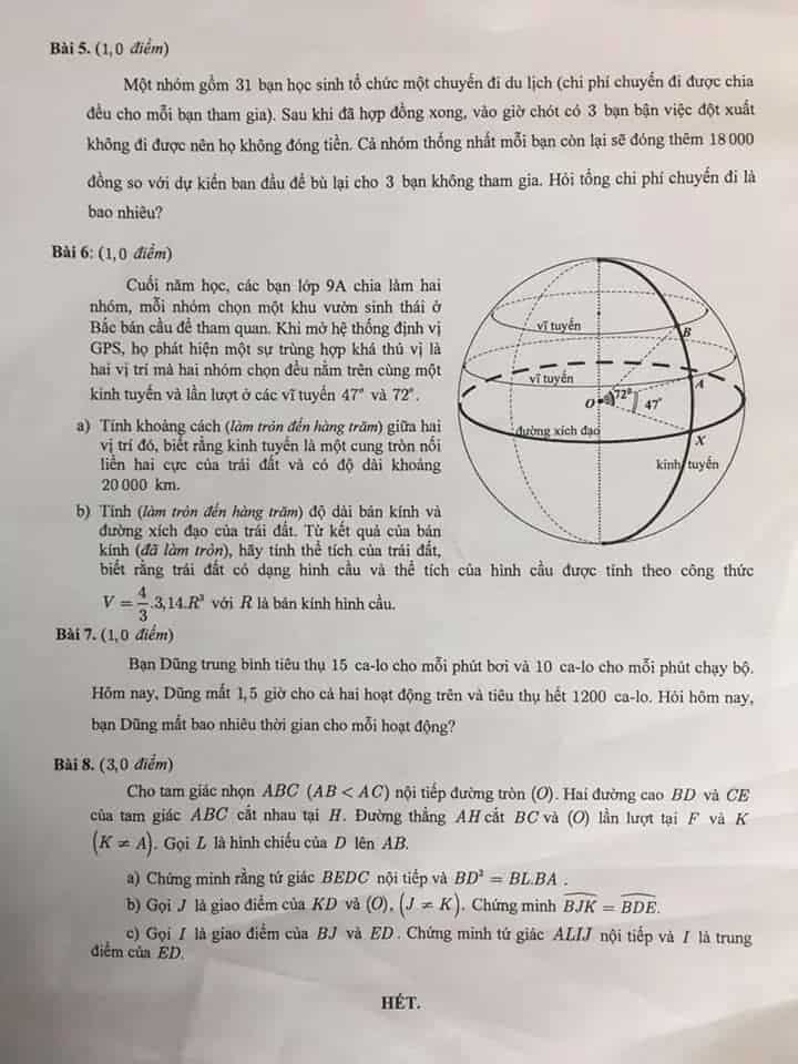 Đề thi môn Toán vào lớp 10 THPT thành phố Hồ Chí Minh năm 2019-2020