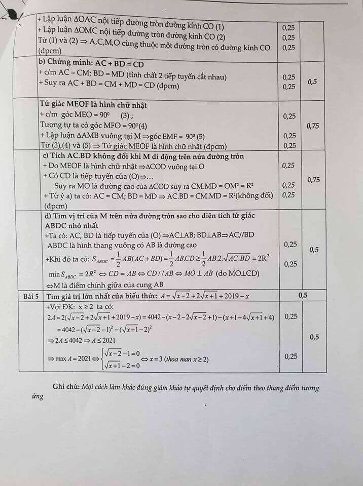Đề kiểm tra HK1 môn Toán 9 quận Hai Bà Trưng 2019-2020 có đáp án