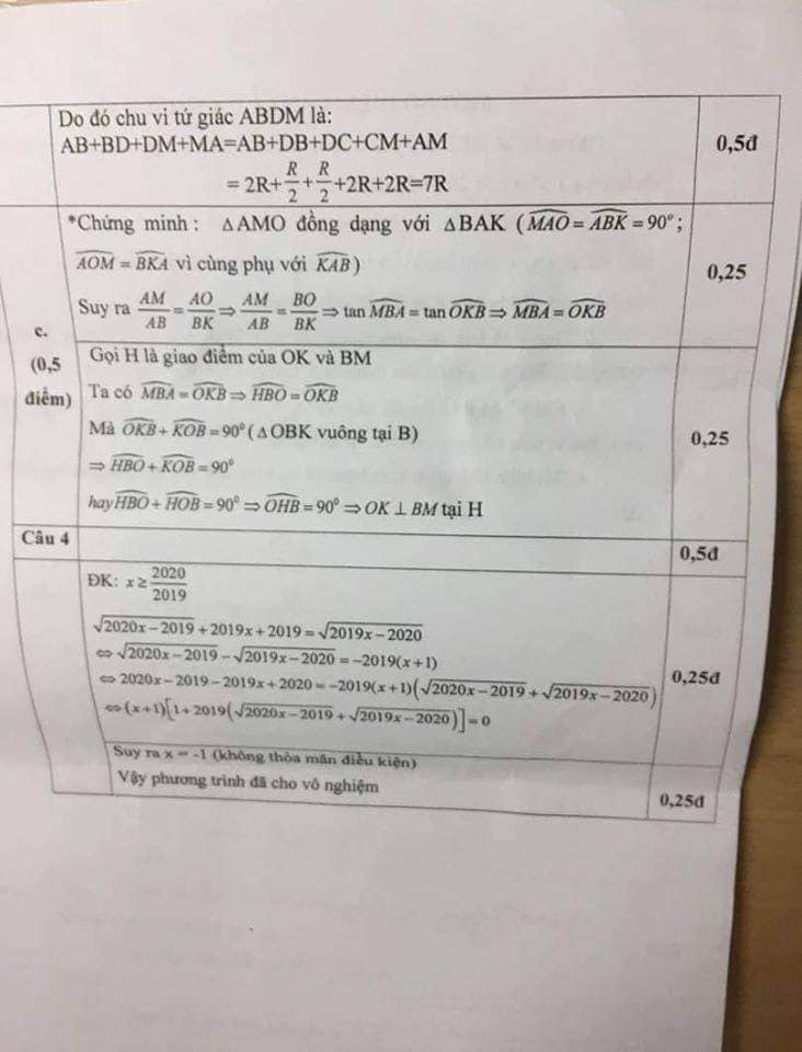 Đề kiểm tra HK1 môn Toán 9 quận Cầu Giấy 2019-2020 có đáp án