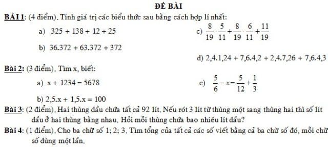 Đề kiểm tra chất lượng đầu năm môn Toán lớp 6