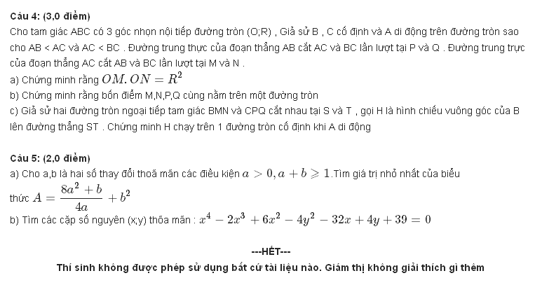 Đề thi Toán vào lớp 10 quốc học Huế năm học 2015-2016