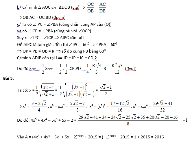 Đề thi Toán vào lớp 10 Quảng Ngãi năm học 2014-2015