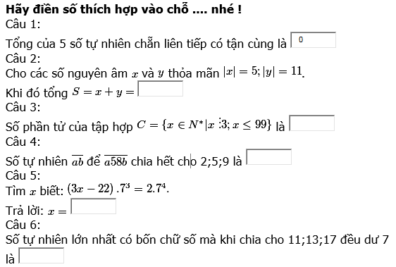 Đề thi Violympic môn Toán lớp 6