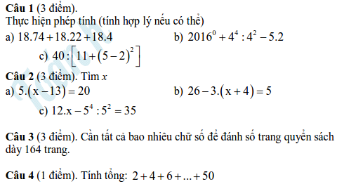 Đề kiểm tra Đại số 6 chương 1 THCS Đức Trí quận 1