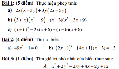 Đề kiểm tra Đại số 8 chương 1 THCS Nguyễn Du tp.HCM