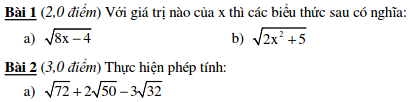 10 Đề kiểm tra Đại số 9 chương 1