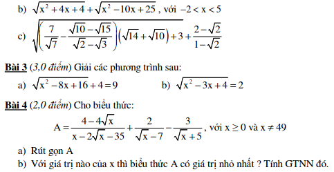 10 Đề kiểm tra Đại số 9 chương 1