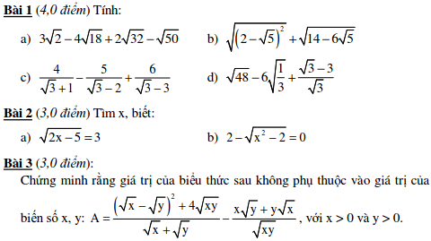 10 Đề kiểm tra Đại số 9 chương 1