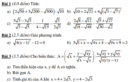 10 Đề kiểm tra Đại số 9 chương 1