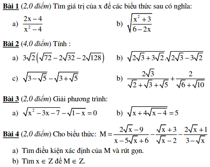 10 Đề kiểm tra Đại số 9 chương 1