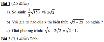 10 Đề kiểm tra Đại số 9 chương 1