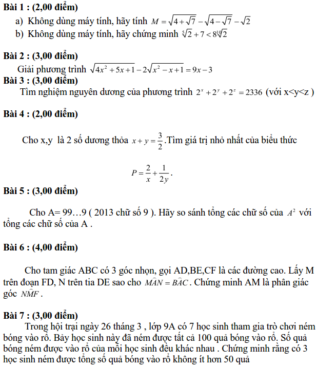 Đề thi HSG môn Toán lớp 9 tỉnh Khánh Hòa năm học 2012-2013