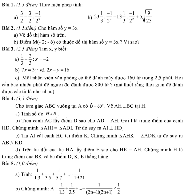 Đề khảo sát học kì 1 môn Toán 7 huyện Vĩnh Bảo năm 2017 – 2018