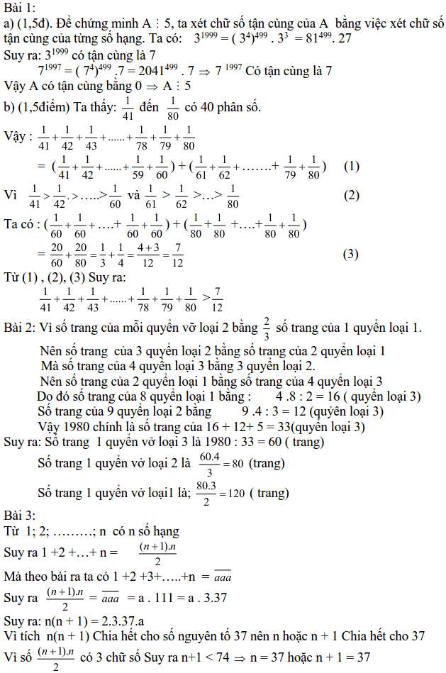 Đề thi học sinh giỏi Toán 6 số 1