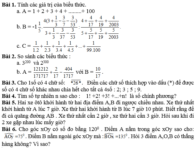 Đề thi học sinh giỏi Toán 6 số 5