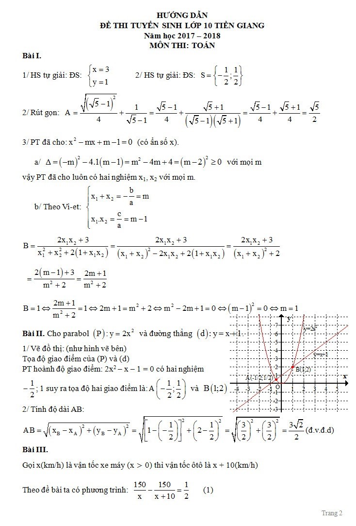 Đề thi Toán vào 10 tỉnh Tiền Giang năm 2017 – 2018