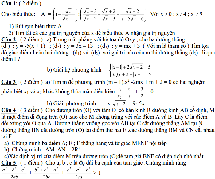 Đề thi Toán vào 10 chuyên Lam Sơn – Thanh Hóa năm 2017-2018