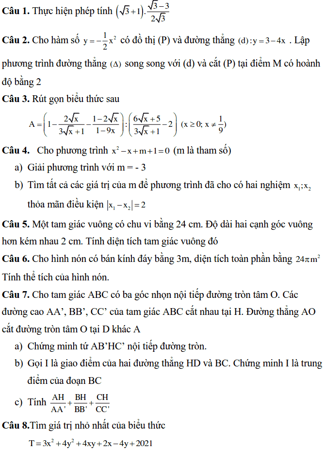 Đề thi Toán vào lớp 10 Kon Tum năm học 2018-2019 có đáp án