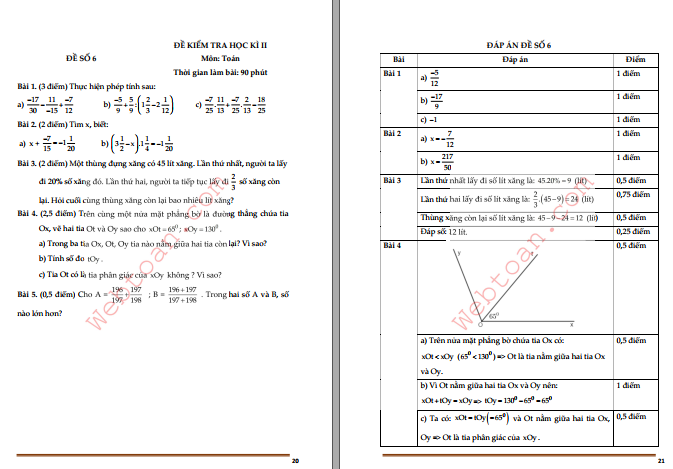 Điểm 9+ Với 10 Đề thi cuối HK2 toán 6 có đáp án phần 3 mới