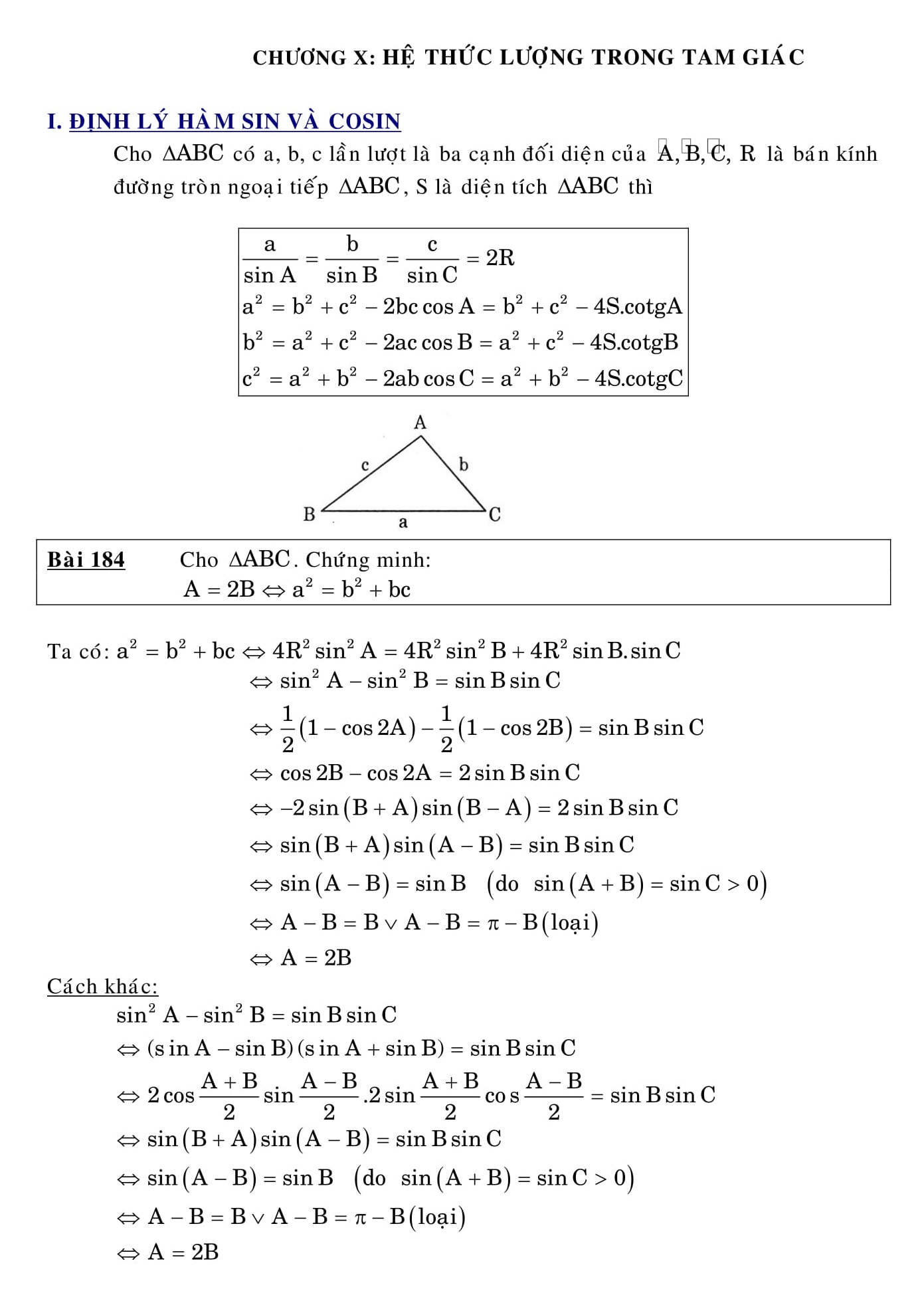 Công thức lượng giác - Đại số 10 - chương 6