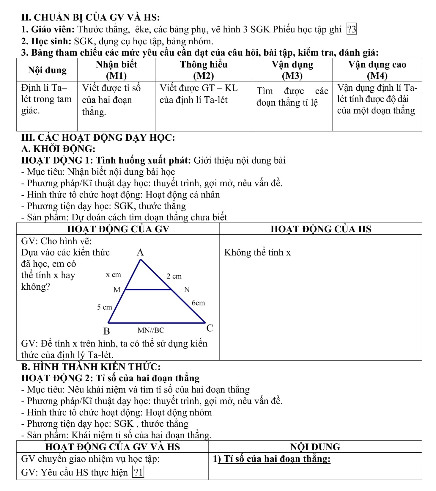 Giáo án Toán 8 Hình học phần 3: Tam giác đồng dạng