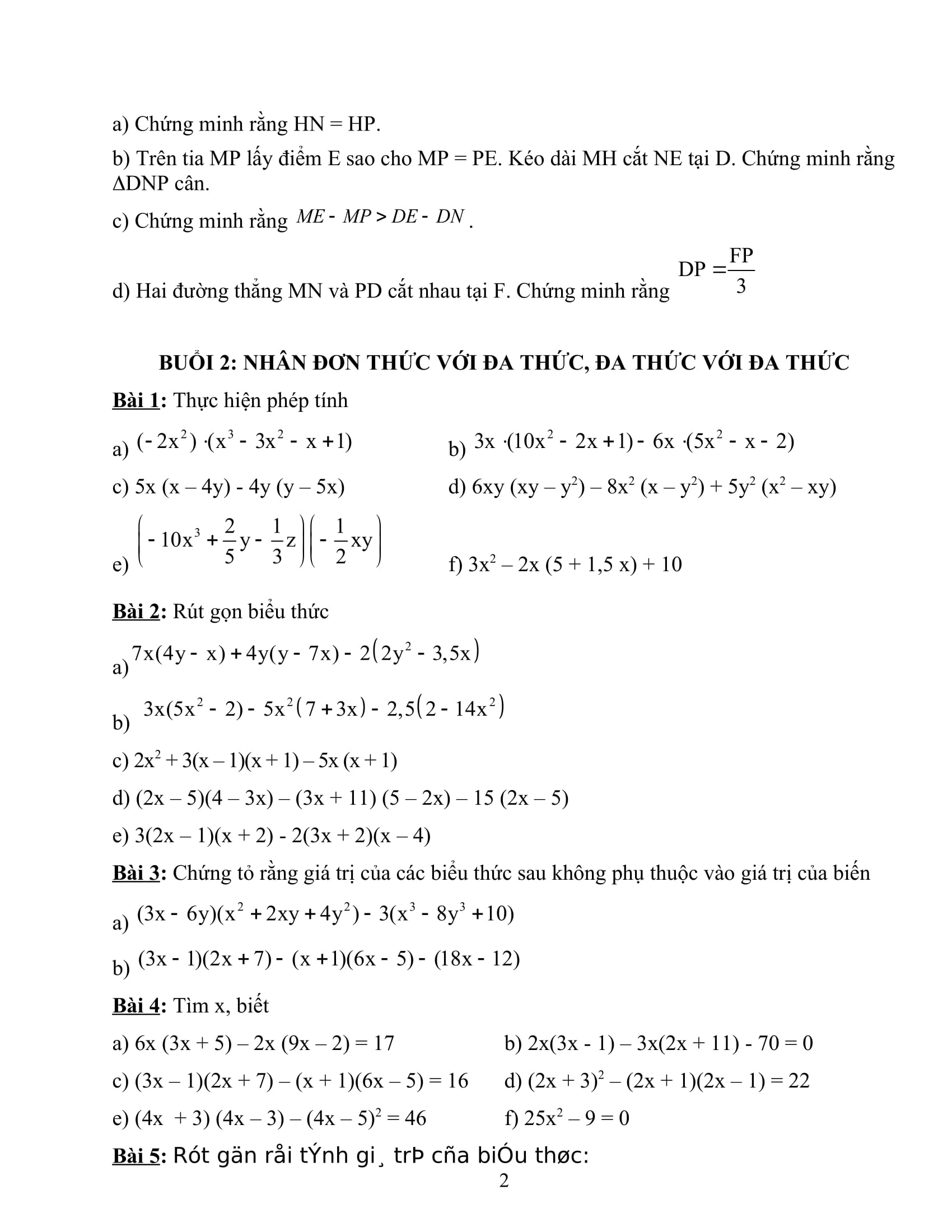 Giáo án dạy thêm Toán 8 HK1 2020-2021