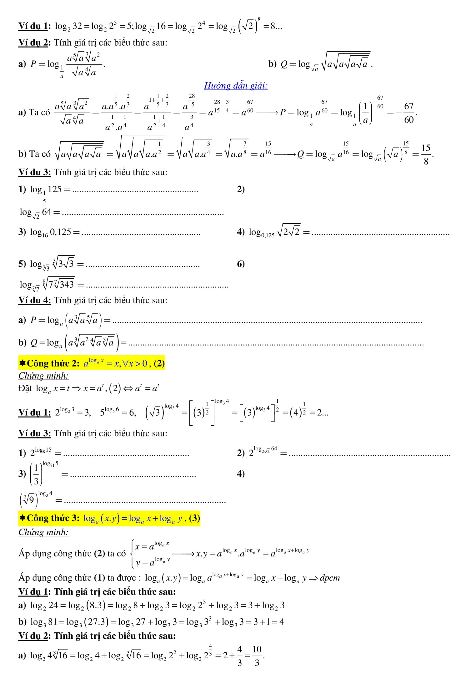 Chuyên đề 2: Số mũ và logarit - Toán 12