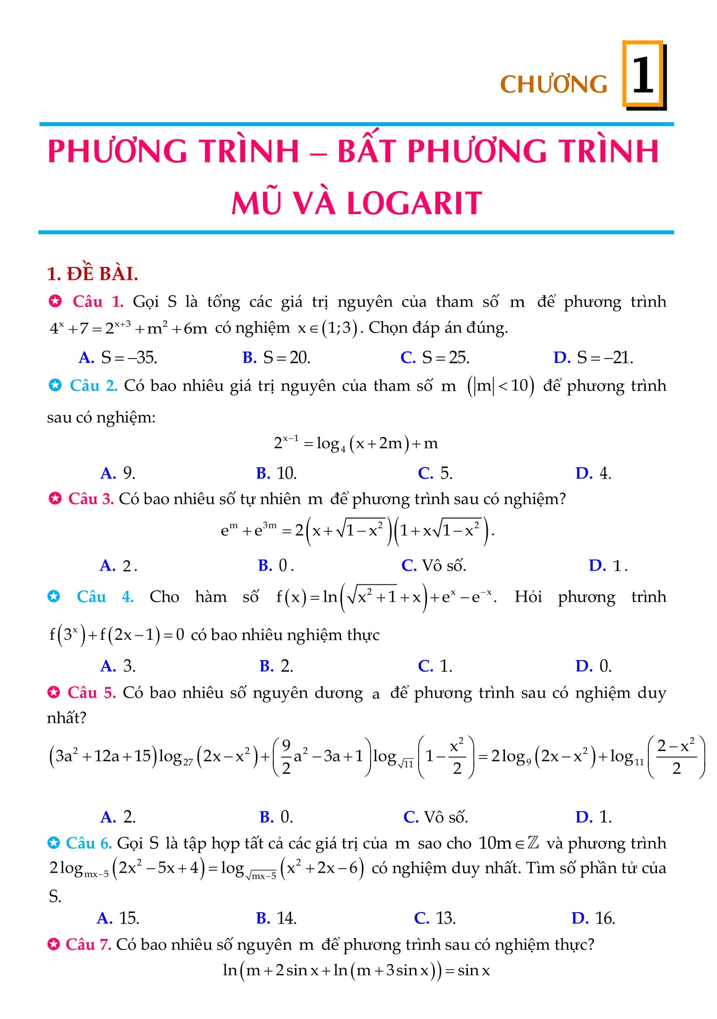 Các bài tập về số mũ và logarit - Toán đại số 12