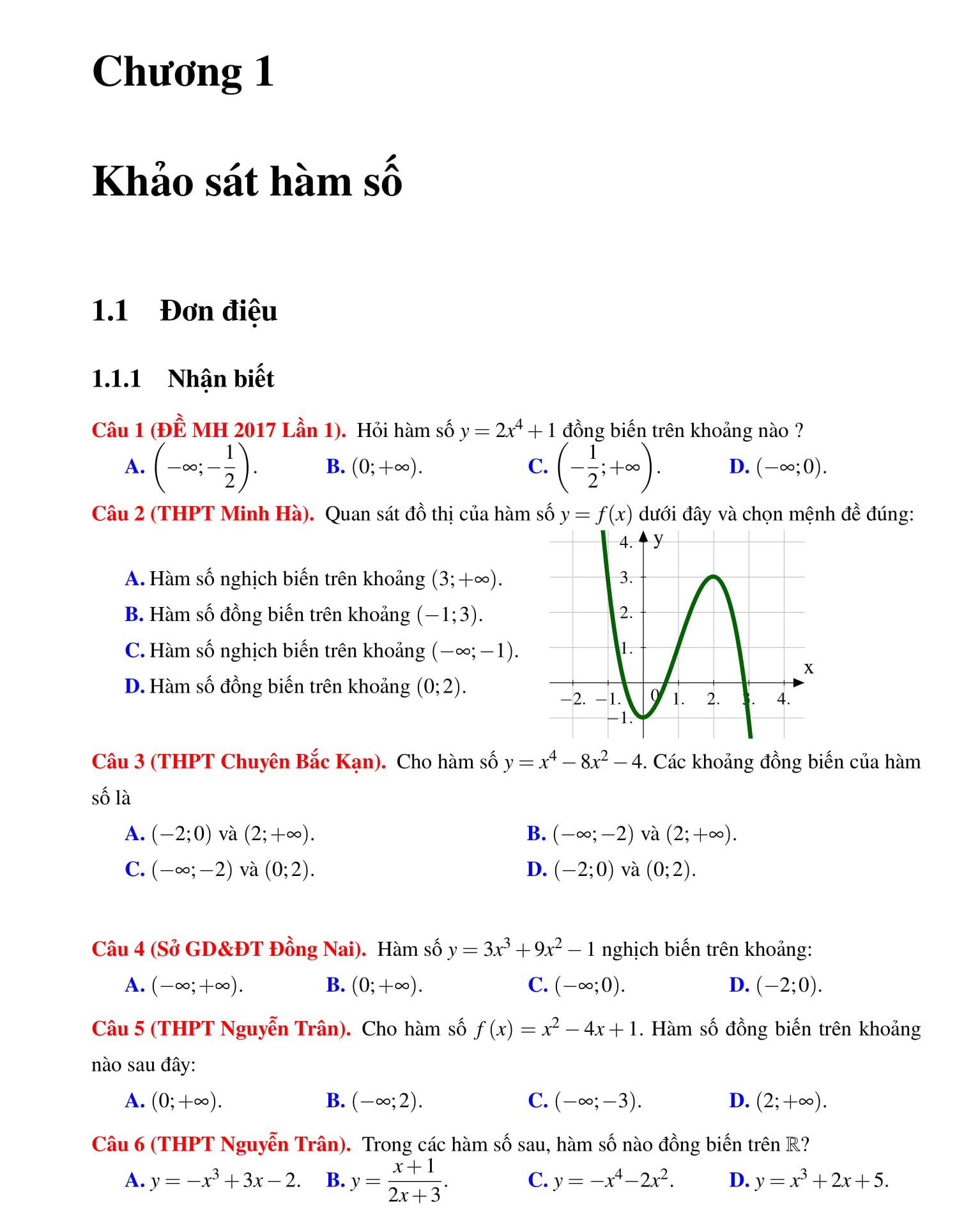 Đề cương HK1 Toán Đại số 12 bài tập có lời giải