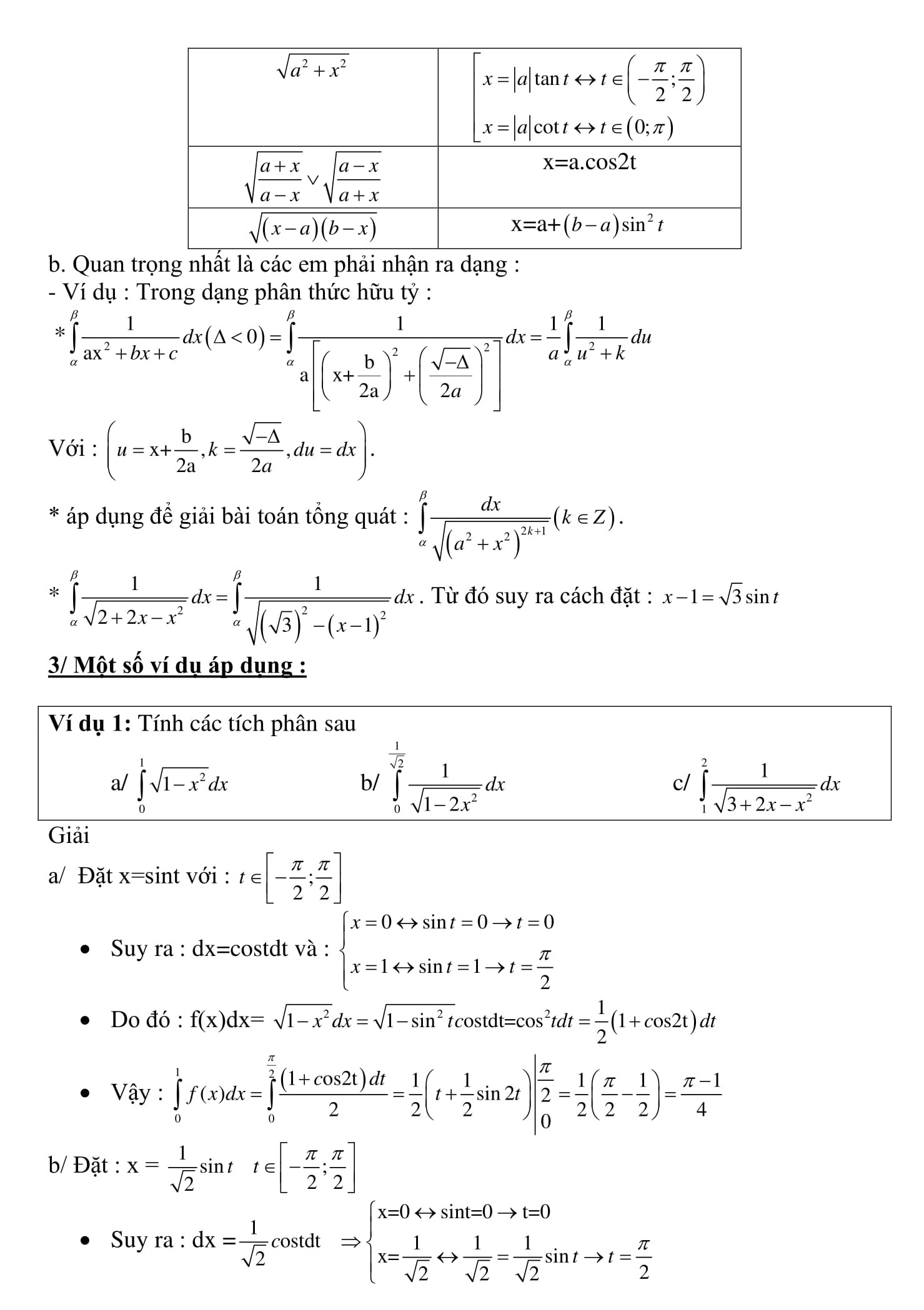 Phân dạng các bài toán tích phân - Toán 12 chương 3