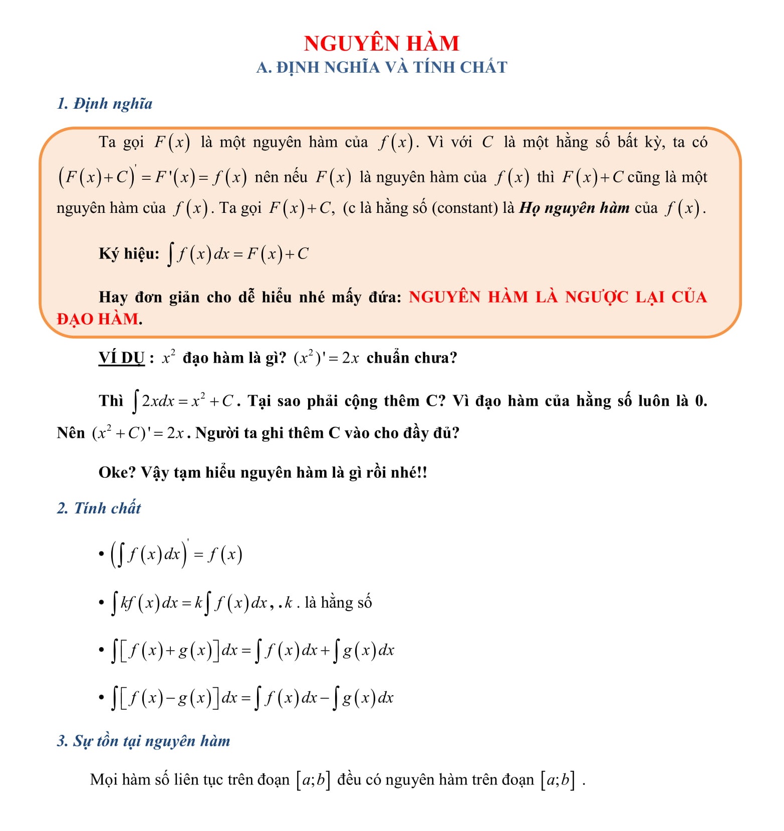 Chuyên đề 3: Nguyên hàm và tích phân - Toán 12